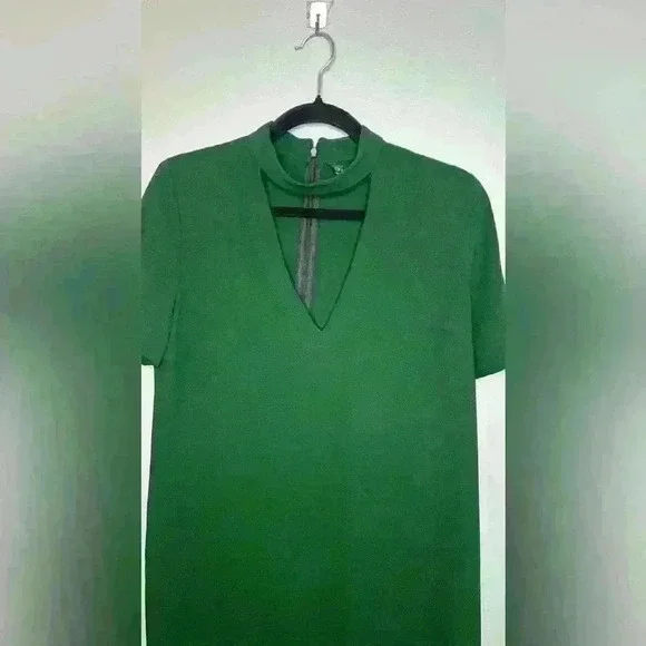 Zara V neck Green Short Sleeves Cut Out Choker Dress Size S - Picture 3 of 7